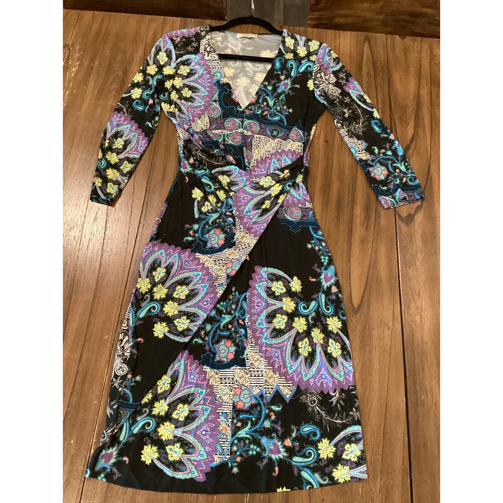 Etro ornament Paisely scarf floral faux wrap 3/4 sleeve midi dress 42
